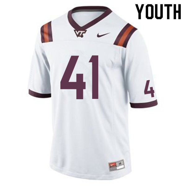Youth #41 Ty Eller Virginia Tech Hokies College Football Jerseys Sale-White - Click Image to Close